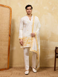 Elegant White Viscose Silk Kurta Dupatta Set With Yellow Embroidery Work