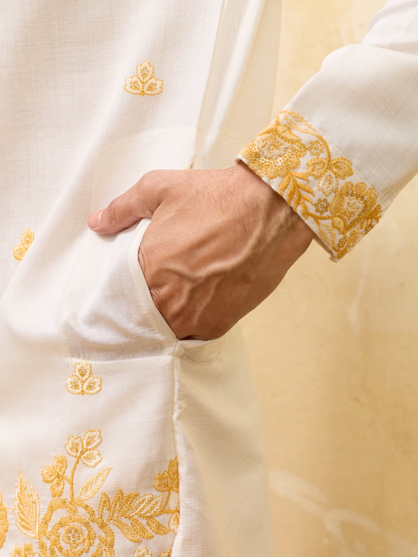 Elegant White Viscose Silk Kurta Dupatta Set With Yellow Embroidery Work