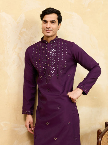 Elegant Classy Purple Mirror Embroidered Kurta and Pant for Wedding Wear