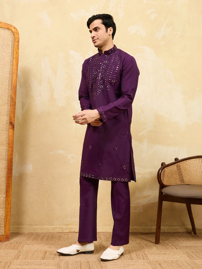 Elegant Classy Purple Mirror Embroidered Kurta and Pant for Wedding Wear