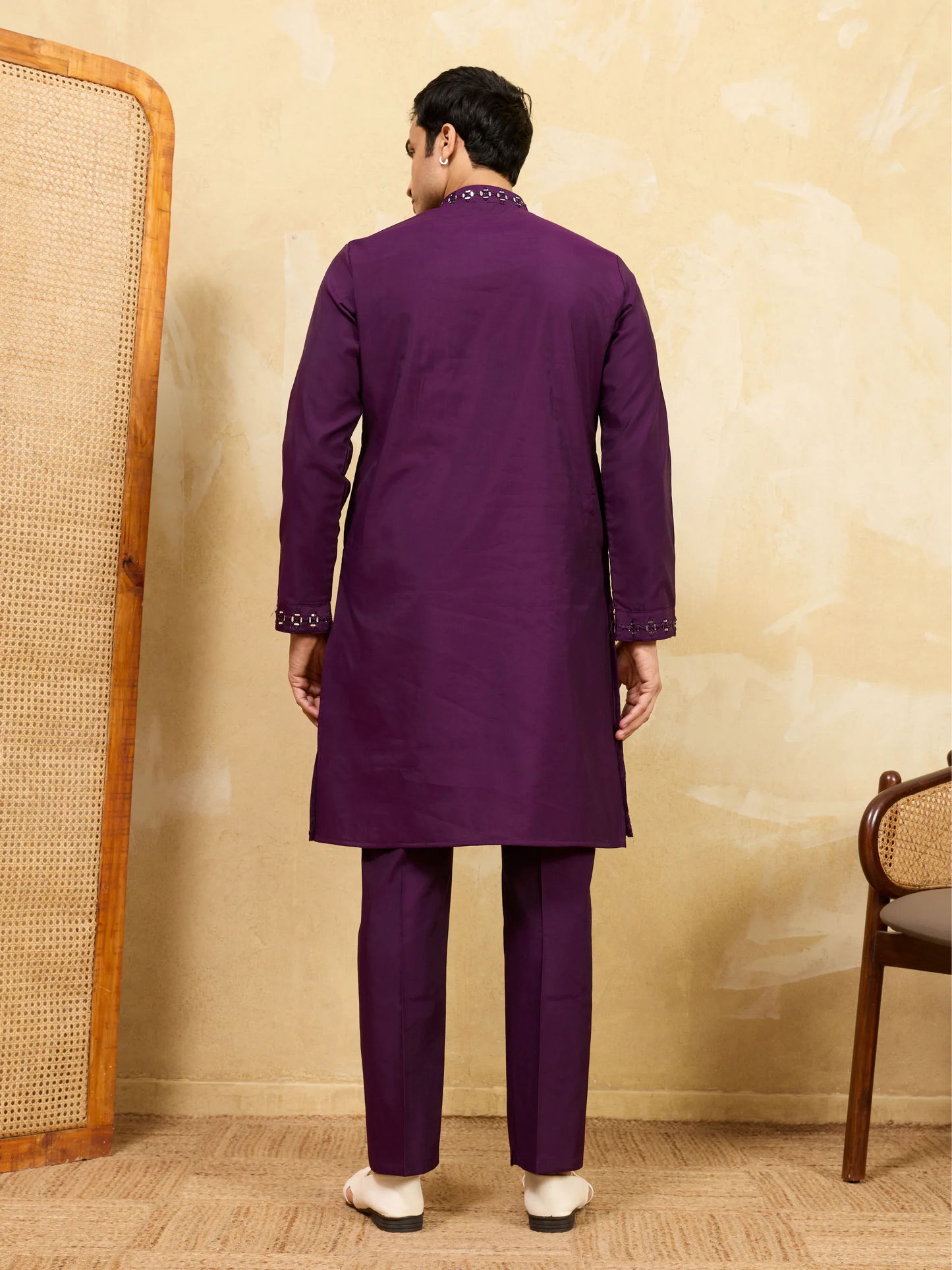 Elegant Classy Purple Mirror Embroidered Kurta and Pant for Wedding Wear