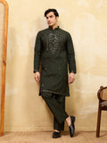 Elegant Olive Green Mirror Embroidered Kurta with Pant for Special Occasions