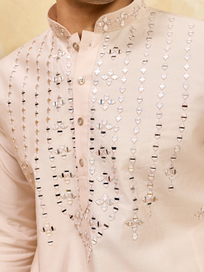Elegant Royal Cream Mirror Kurta with Matching Pants for Wedding Attire