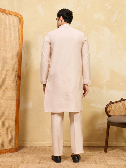 Elegant Royal Cream Mirror Kurta with Matching Pants for Wedding Attire