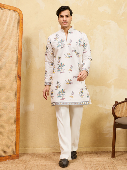 Elegant Classic White Viscose Silk Kurta Set with Fine Thread Work