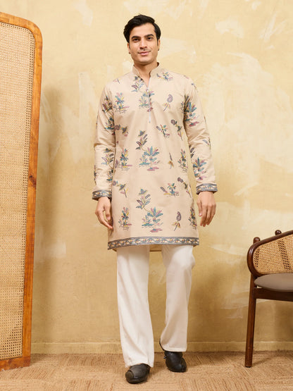 Elegant Graceful Beige Viscose Silk Kurta and Pant Set for Special Occasions