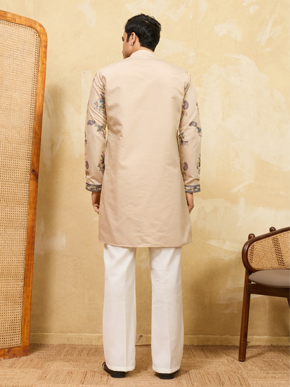 Elegant Graceful Beige Viscose Silk Kurta and Pant Set for Special Occasions