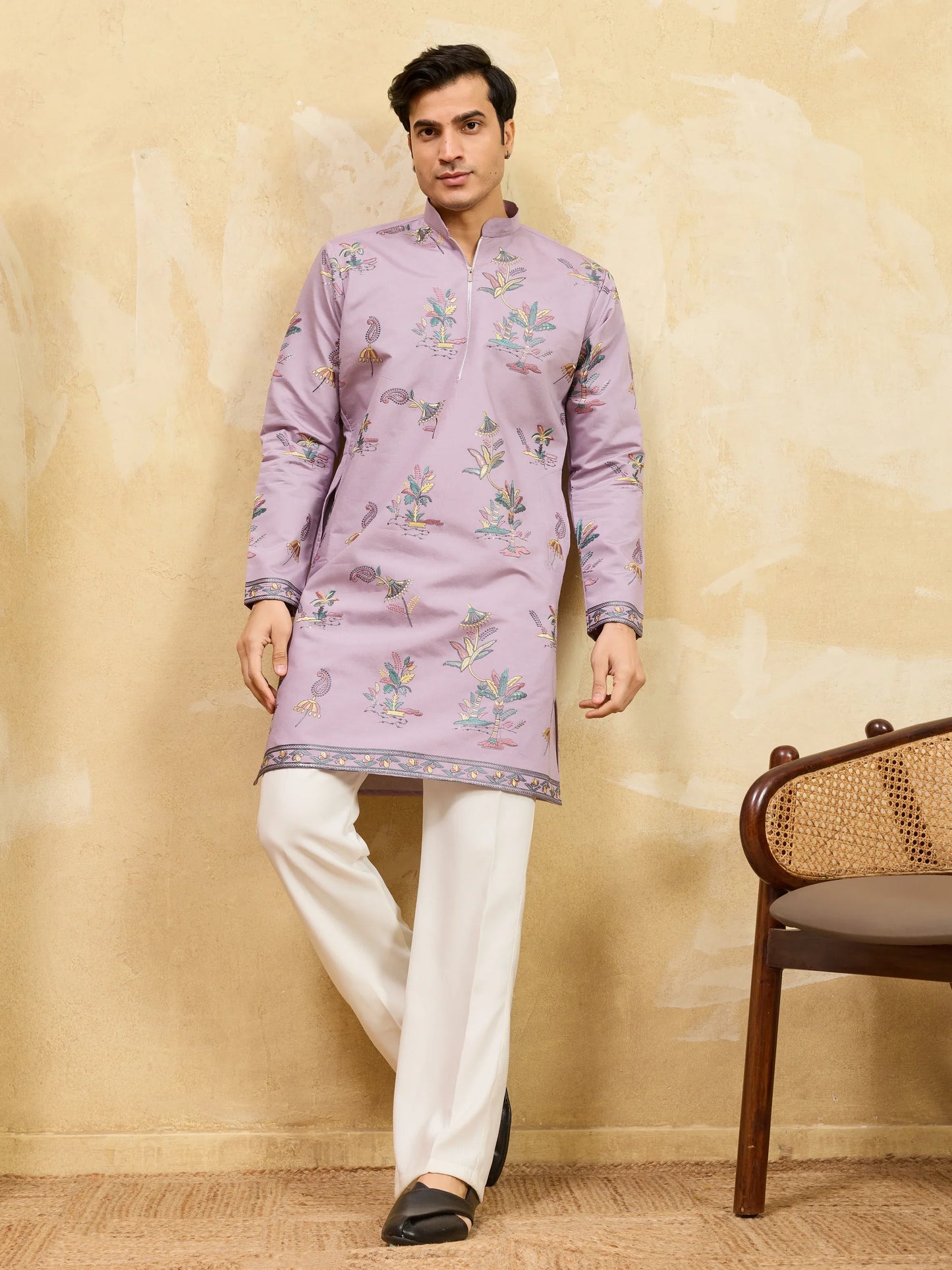 Elegant Sophisticated Lavender Viscose Silk Ethnic Kurta Set