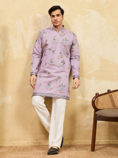 Elegant Sophisticated Lavender Viscose Silk Ethnic Kurta Set