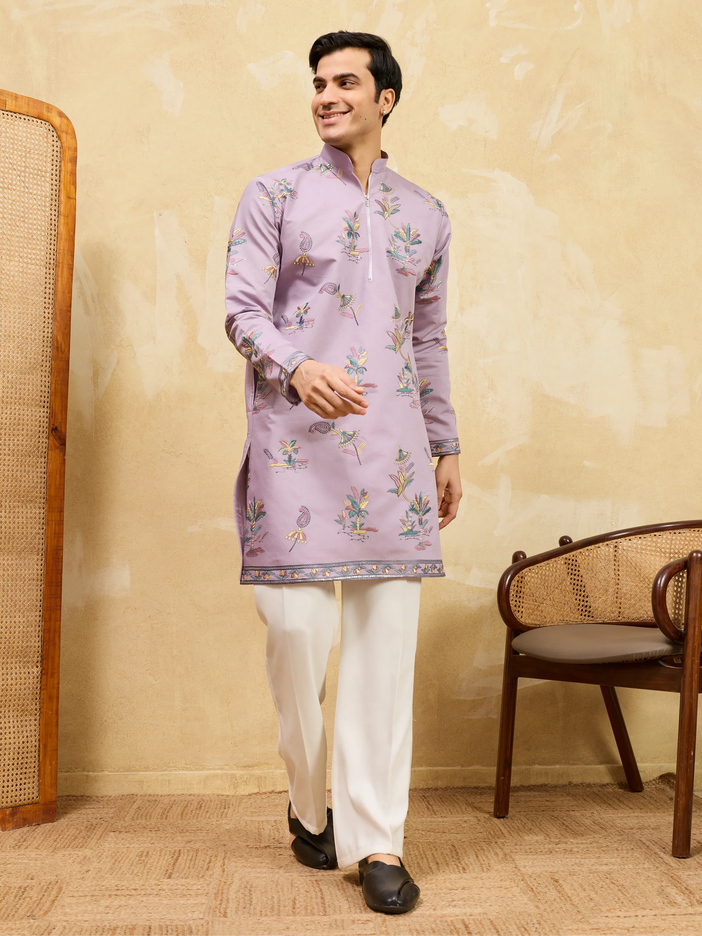Elegant Sophisticated Lavender Viscose Silk Ethnic Kurta Set