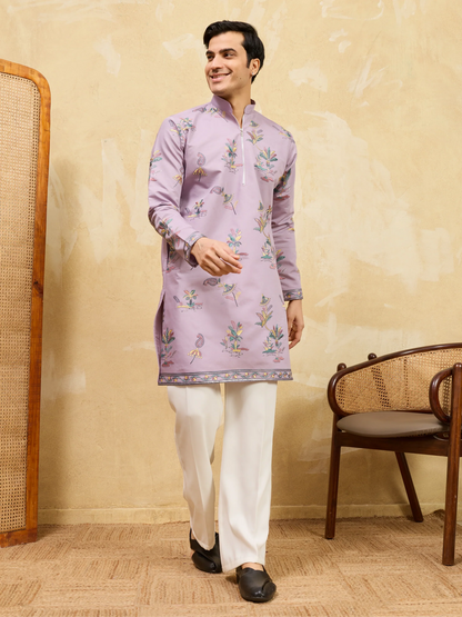 Elegant Sophisticated Lavender Viscose Silk Ethnic Kurta Set
