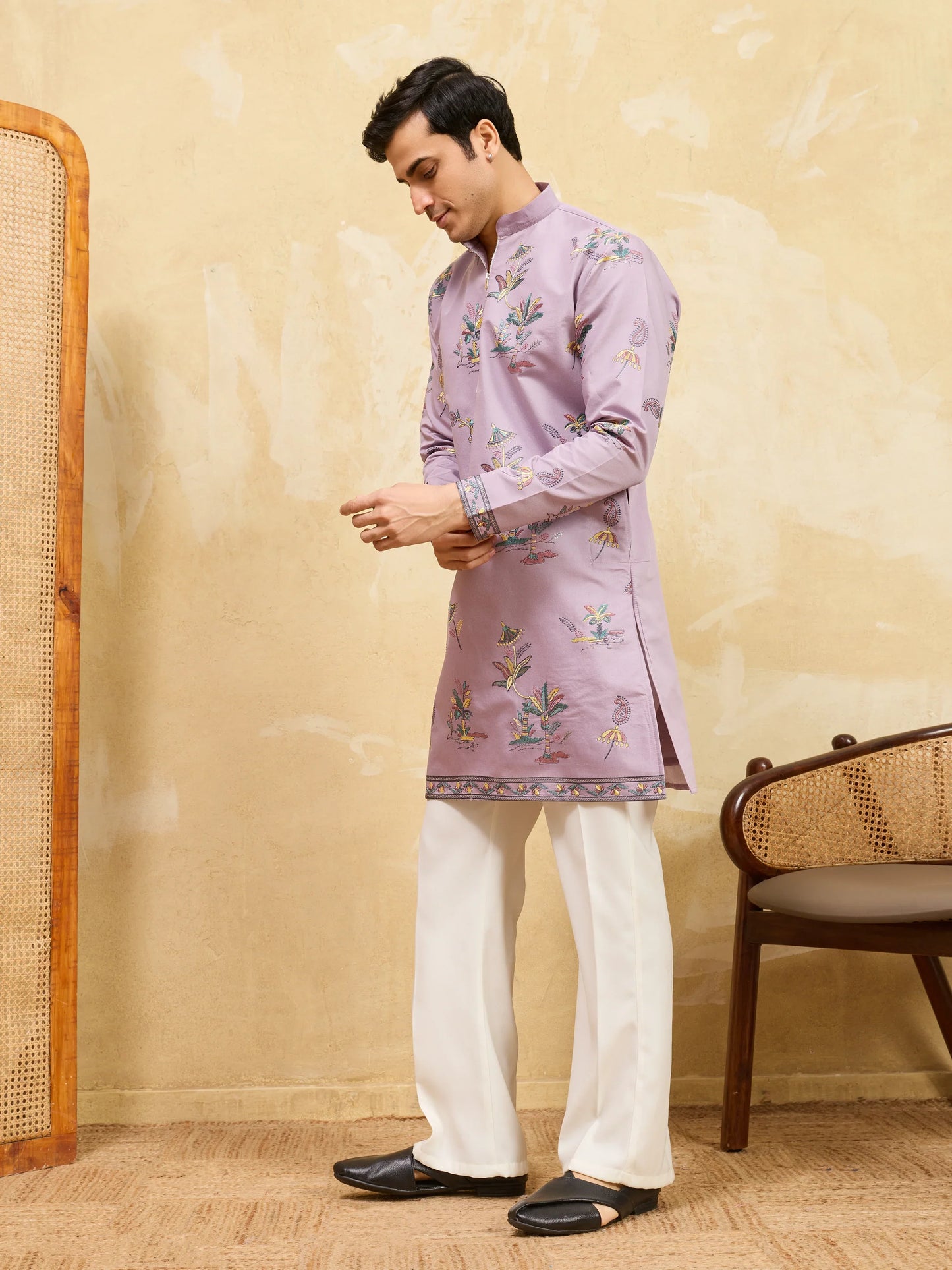 Elegant Sophisticated Lavender Viscose Silk Ethnic Kurta Set