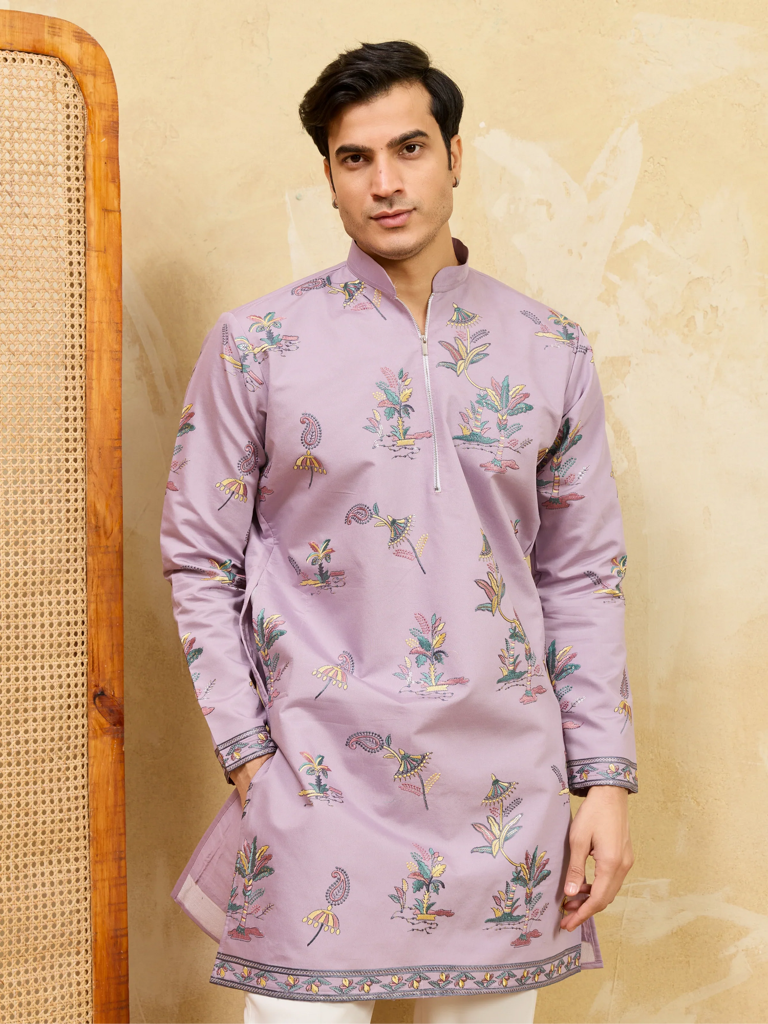 Elegant Sophisticated Lavender Viscose Silk Ethnic Kurta Set