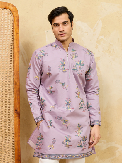 Elegant Sophisticated Lavender Viscose Silk Ethnic Kurta Set