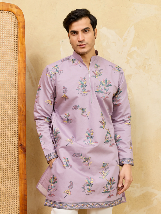 Elegant Sophisticated Lavender Viscose Silk Ethnic Kurta Set