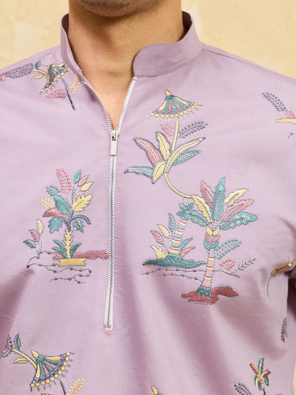 Elegant Sophisticated Lavender Viscose Silk Ethnic Kurta Set