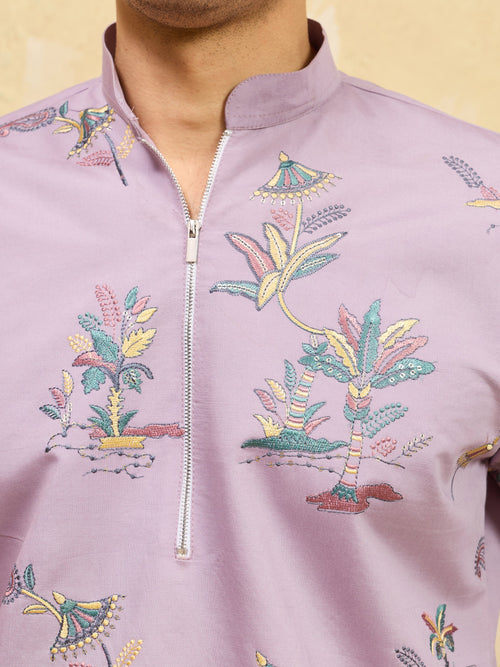 Elegant Sophisticated Lavender Viscose Silk Ethnic Kurta Set