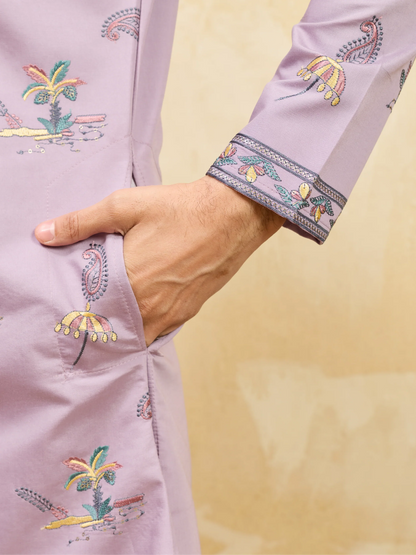Elegant Sophisticated Lavender Viscose Silk Ethnic Kurta Set