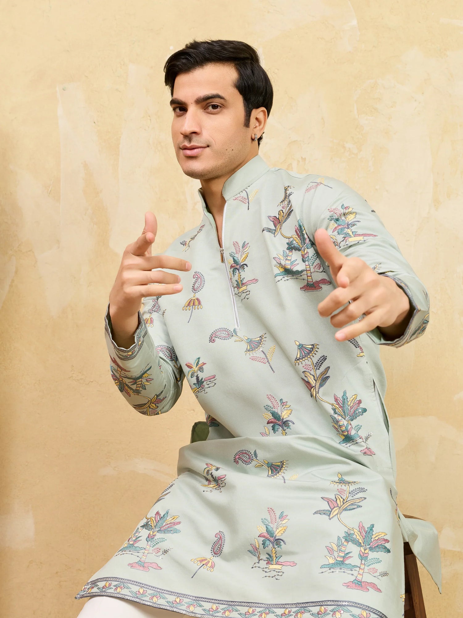 Elegant Elegant Sky Blue Viscose Silk Kurta & Pant Set for Festive Occasions