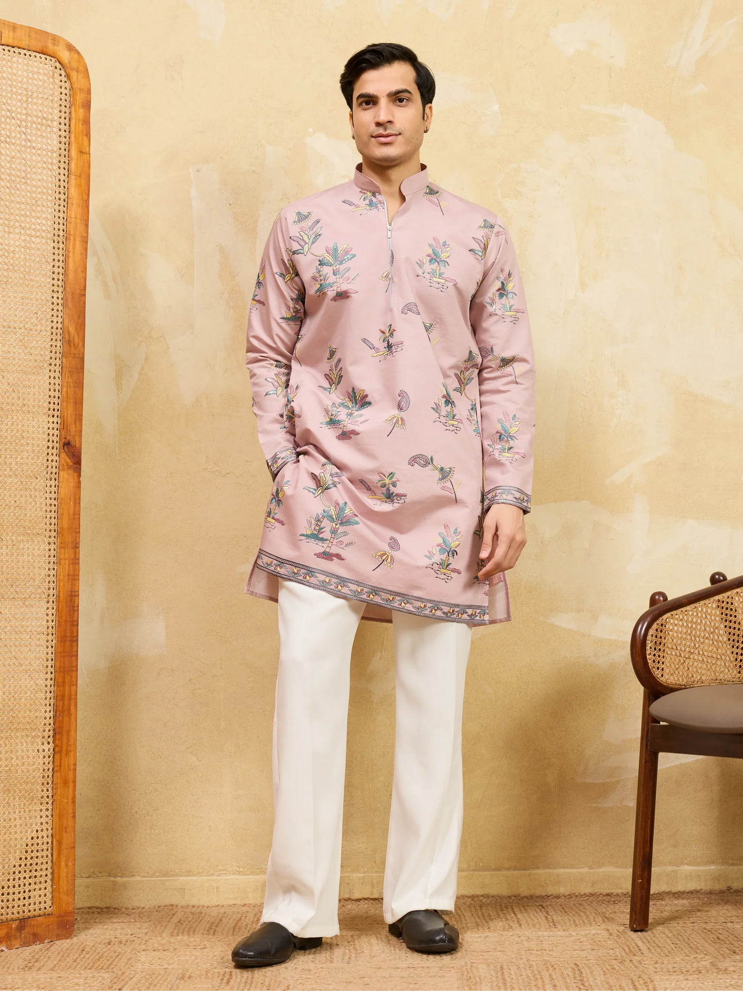Elegant Luxury Pink Viscose Silk Kurta & Pant Ensemble for Celebrations