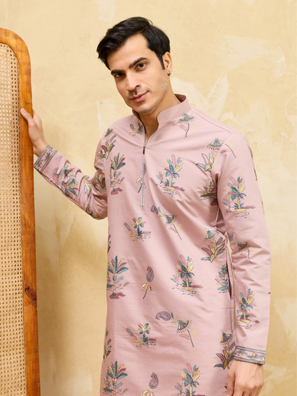 Elegant Luxury Pink Viscose Silk Kurta & Pant Ensemble for Celebrations