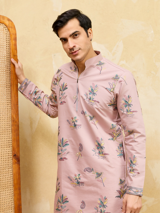 Elegant Luxury Pink Viscose Silk Kurta & Pant Ensemble for Celebrations