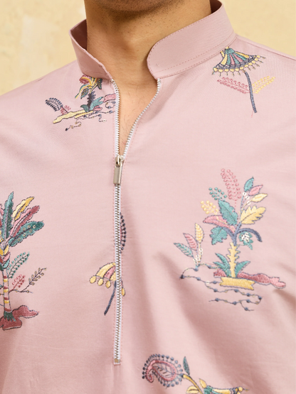 Elegant Luxury Pink Viscose Silk Kurta & Pant Ensemble for Celebrations