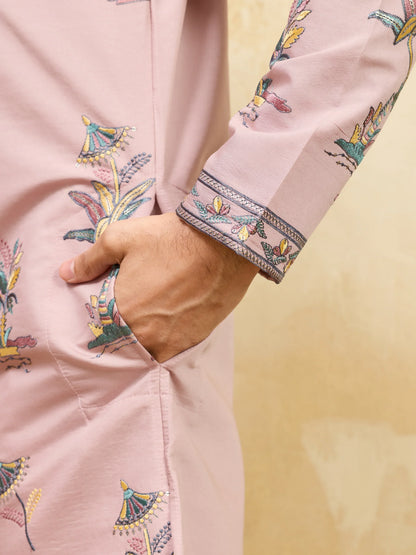 Elegant Luxury Pink Viscose Silk Kurta & Pant Ensemble for Celebrations