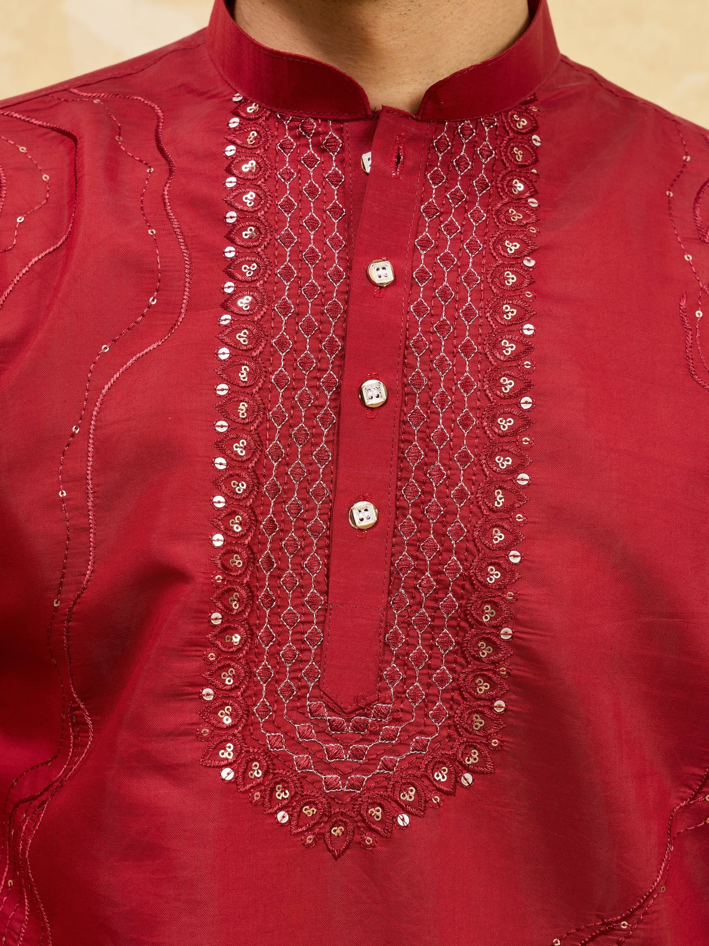 Elegant Royal Red Viscose Silk Kurta & Pant Set with Rich Embroidery