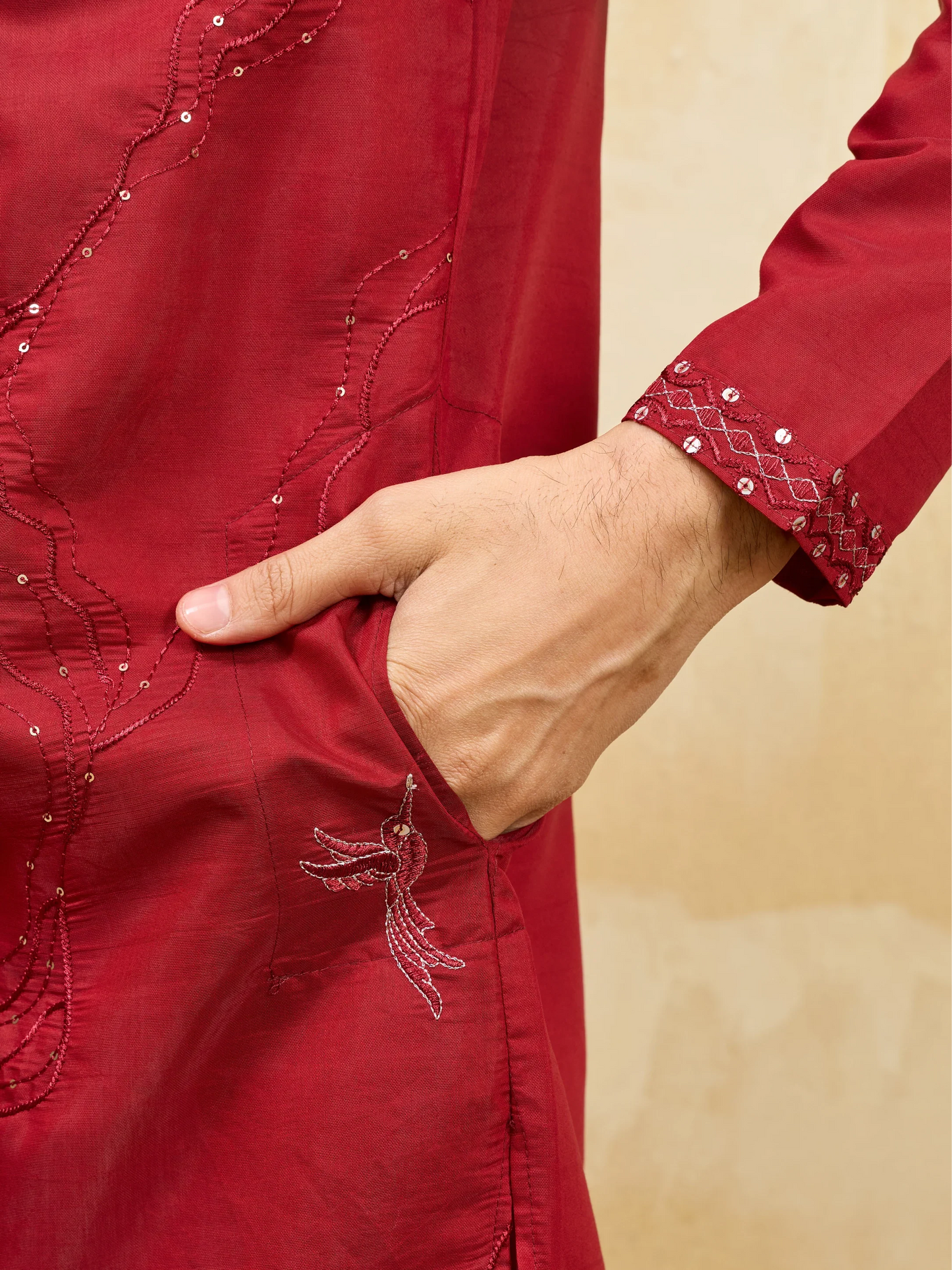 Elegant Royal Red Viscose Silk Kurta & Pant Set with Rich Embroidery