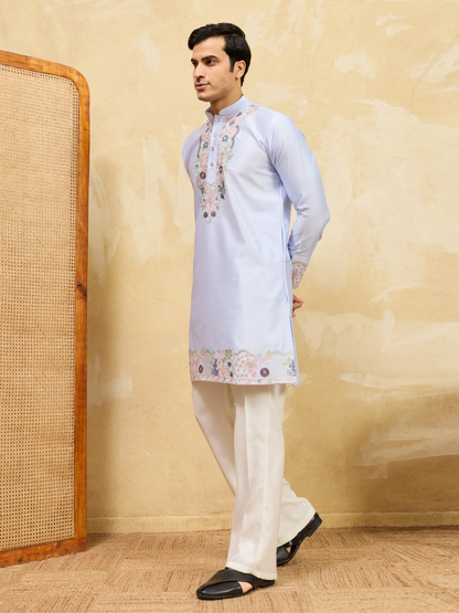Elegant Elegant Sky Blue Kurta Pant Set With Fine Thread Detailing