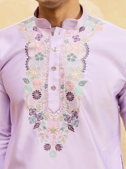 Elegant Premium Lavender Viscose Silk Thread Work Kurta & Pant Set