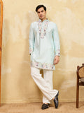 Elegant Elegant Sky Viscose Silk Thread Work Kurta Set For Special Occasion