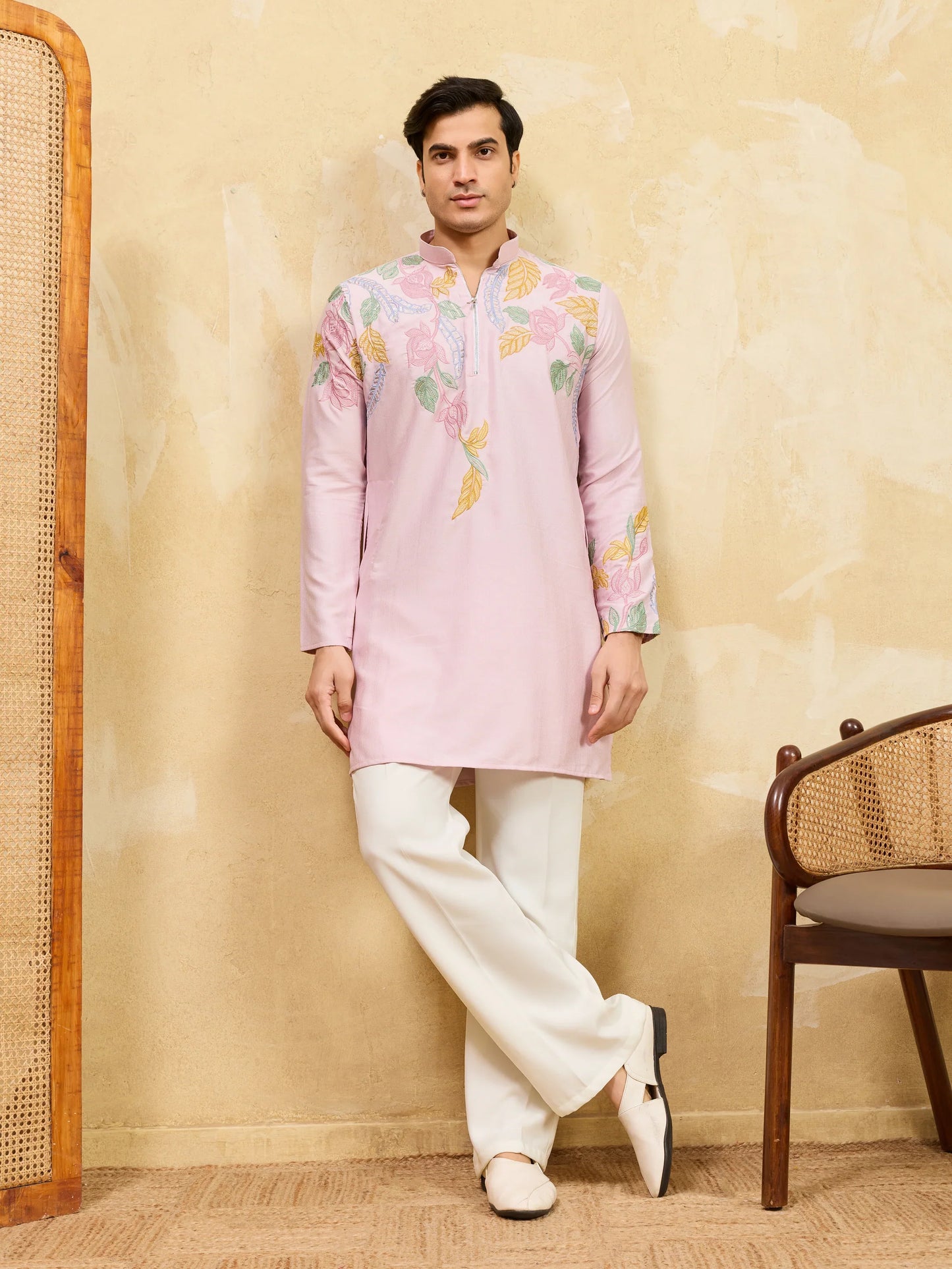 Elegant Festive Special Pink Embroidered Kurta Set for Men