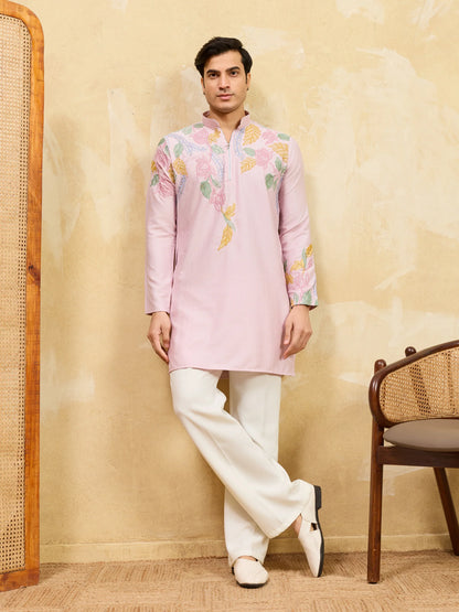 Elegant Festive Special Pink Embroidered Kurta Set for Men