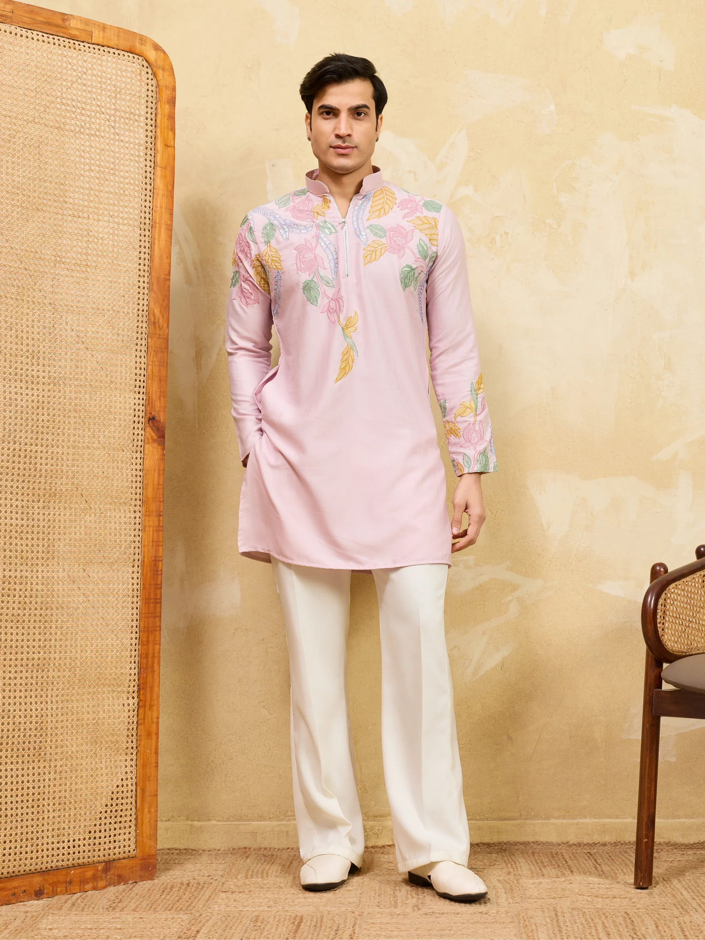 Elegant Festive Special Pink Embroidered Kurta Set for Men