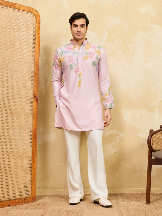 Elegant Festive Special Pink Embroidered Kurta Set for Men