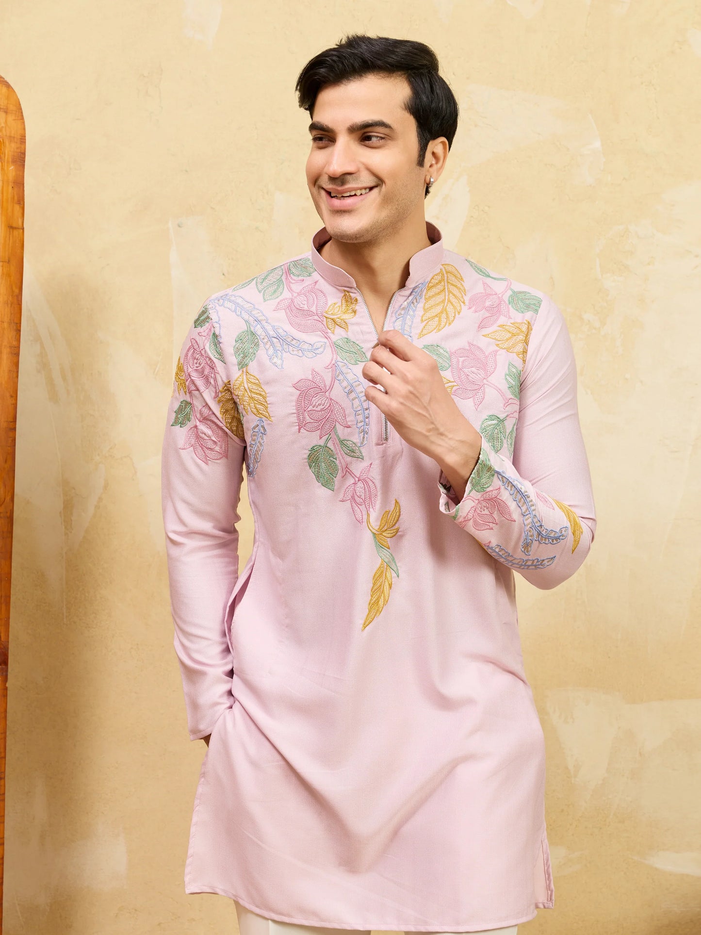 Elegant Festive Special Pink Embroidered Kurta Set for Men