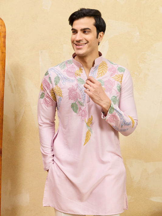 Elegant Festive Special Pink Embroidered Kurta Set for Men