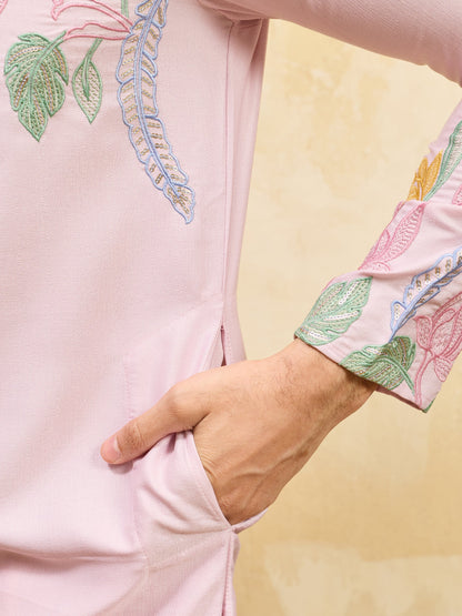 Elegant Festive Special Pink Embroidered Kurta Set for Men