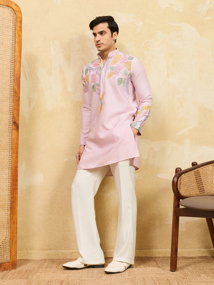 Elegant Festive Special Pink Embroidered Kurta Set for Men