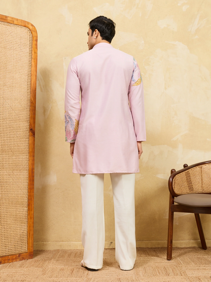 Elegant Festive Special Pink Embroidered Kurta Set for Men