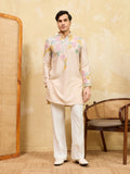 Elegant Classic Beige Floral Embroidered Kurta Set For Festive Occasions