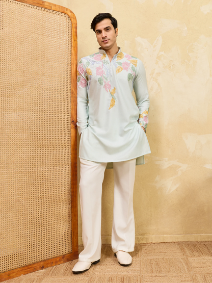 Elegant Modern Sky Floral Embroidered Kurta Set for Celebrations