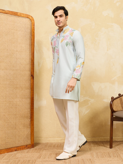Elegant Modern Sky Floral Embroidered Kurta Set for Celebrations