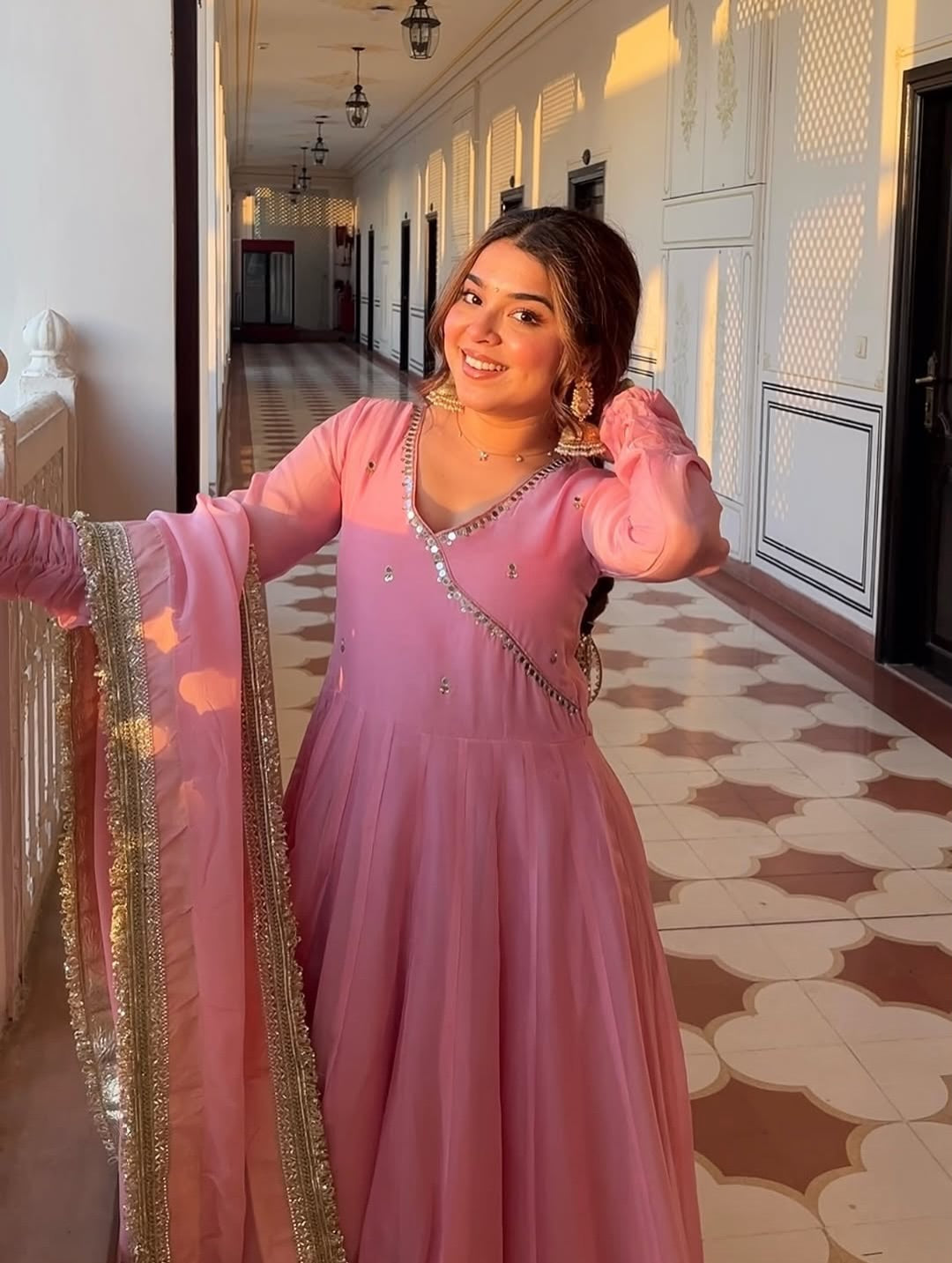 Blush Pink Georgette Anarkali Suit Set