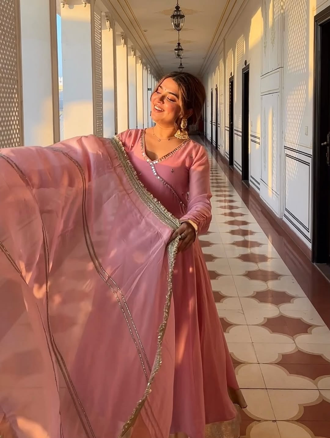 Blush Pink Georgette Anarkali Suit Set