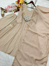 Beige Mal Chanderi Anarkali Kurta Set with Dupatta