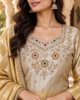 Golden Silver Banarasi Viscose 3 Piece Palazzo Set