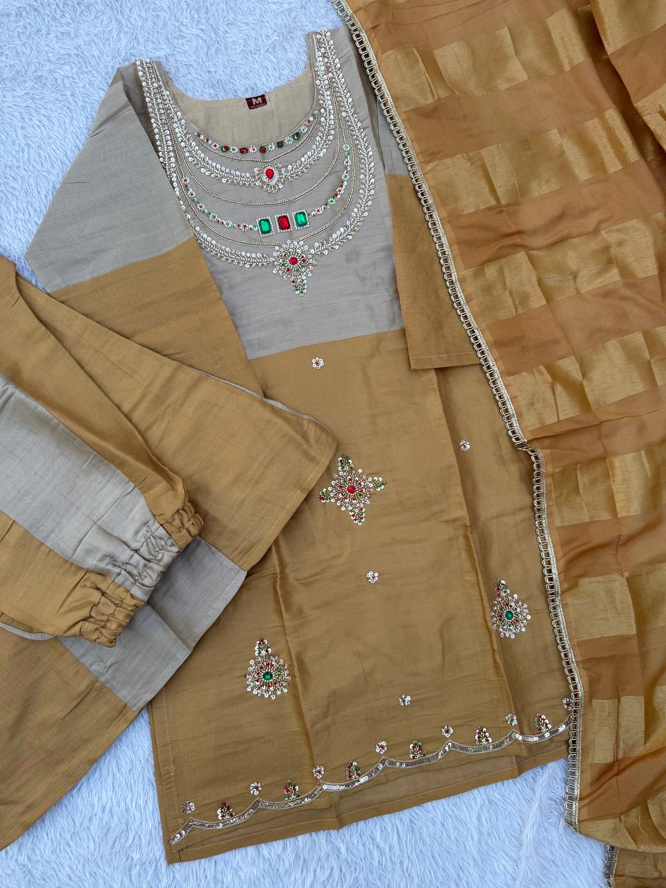 Silver Golden Banarasi Viscose Palazzo Suit Set